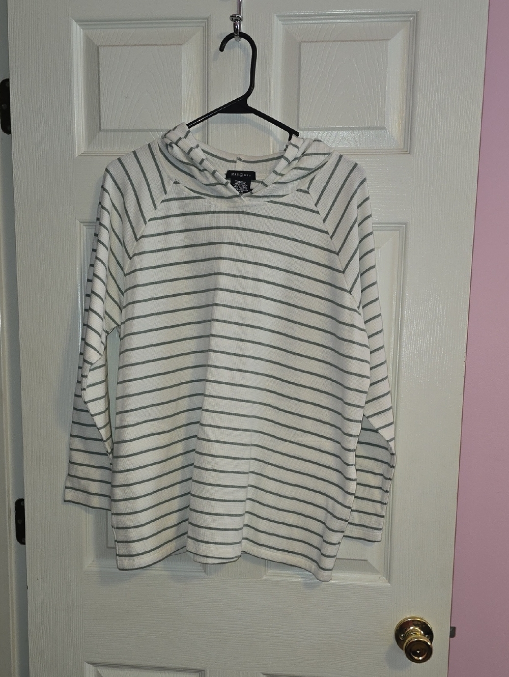 Caslon‎ White & Gray Stripe Hooded Pullover